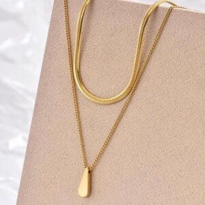 Gold Plated Stainless Steel Layered Teardrop Necklace — Minimalist Chic